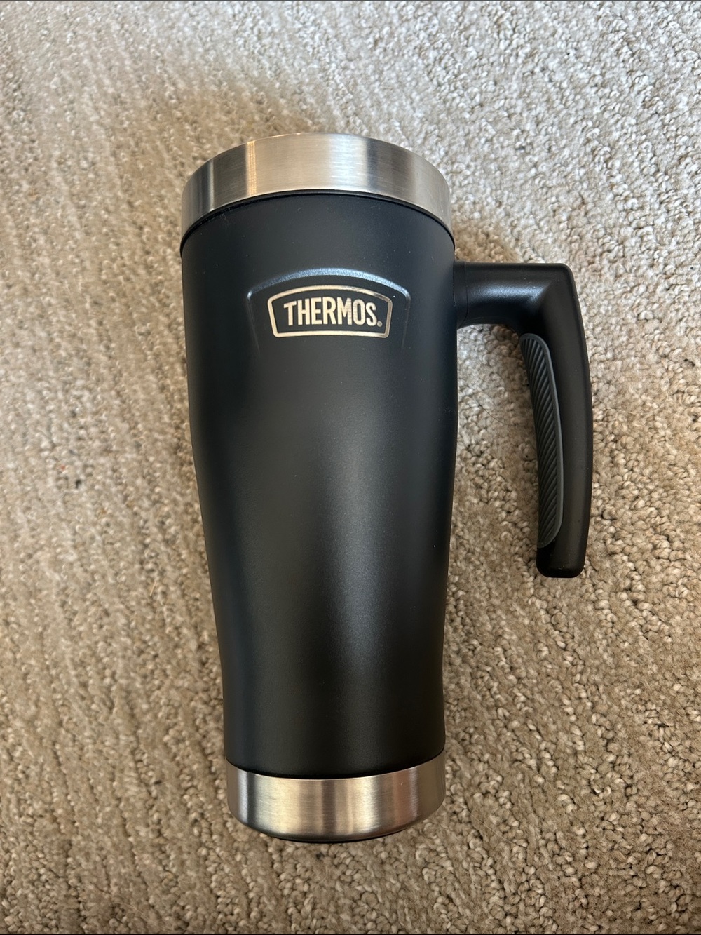 Thermos Black Travel Mug with Stainless Accents